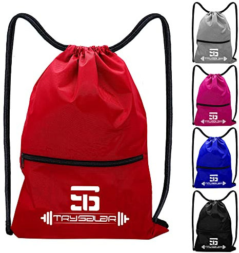 Turnbeutel mit Kordelzug, personalisierbar, Sportrucksack, wasserdicht, PE-Tasche mit Reißverschlusstasche für Jungen, Mädchen, Unisex, Herren, Damen, geeignet für Strand, Schwimmen, Schule, rot, L