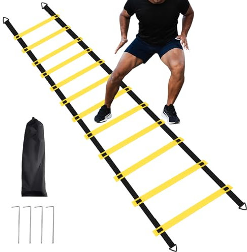 1/2/4 Pack Agility Ladder Set, 8 Rungs/12 Rungs Agility Ladder Set, Speed Training Ladder with Steel Stakes and Carry Bag for Soccer, Speed Fitness Feet Training(1 Pack, 12 Rungs)