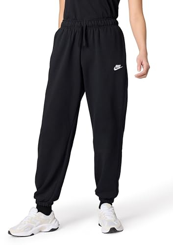 Nike Women's Sportswear Club Fleece Mid-Rise Oversized Sweatpants, Black/White, Small