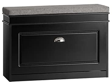 SoBuy Schuhbank mit Sitzkissen und Stauraum Schuhschrank mit Klappe, Schuhregal schmal platzsparende Sitzbank mit Stauraum für Flur, Wohnzimmer, Schlafzimmer, bis 150 kg Schwarz 75x51x24cm FSR82-L-SCH