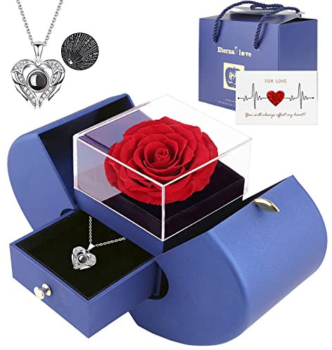 Firestyle Preserved Real Rose Gifts for Women,Mum,Wife,Eternal Flowers Rose with I Love You Necklace in 100 Languages,Gifts for her on Birthday, Anniversary, Valentine's Day, Mother's Day, Christmas