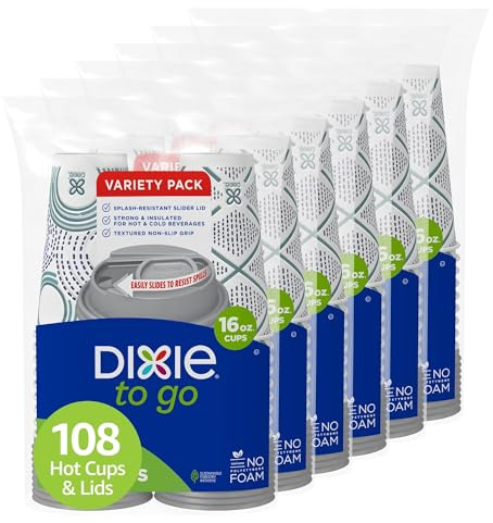 Dixie To Go Disposable Coffee Cups With Lids, 16 oz Paper Cups, 108 Count