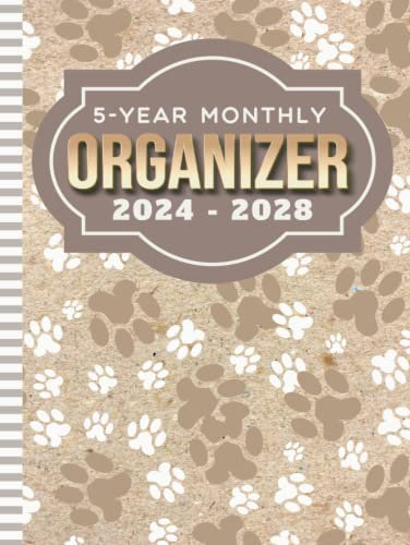 5-Year Monthly Organizer 2024-2028: Hardcover / Dated 8.5x11 / With To Do Lists - Goal - Reminder - Note Sections / Personal Organizing Gift / Cat Dog ... Pattern - Vintage Neutral Color Aesthetic