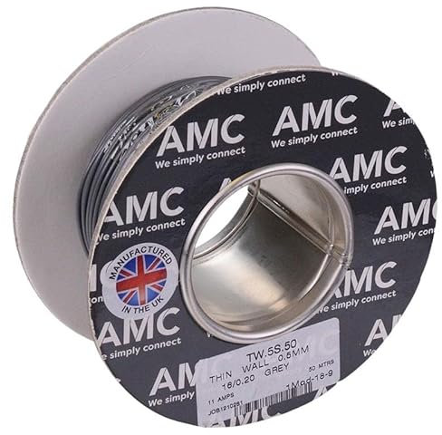 Grey 0.5mm² Thin Wall Cable 16/0.2mm 50M 11A DIY Hobby Electrical Wire