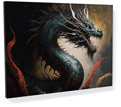 Sense Canvas Dragon Art Leinwandbild, Drache 16, Heimdekoration, Wandkunstdruck, Poster, Gemälde, mittelgroß, 24 x 18 / 3,8 cm