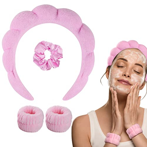 WD&CD Stirnband, Damen Spa Haarband Haarband, Make up Stirnband Handgelenk Waschband Set für Hautpflege, Gesichtsreinigung, Dusche-Pink