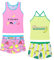 Akokvlar Zweiteiliger Badeanzug für Mädchen, Tankini, Bademode mit Boyshorts, Pink-gelbe Banane, 10-11 Jahre
