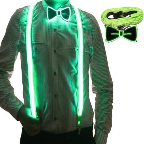 2 Stück Leuchtende Herren-LED-Hosenträger und Fliege, LED-Leucht-Hosenträger, für Musik Festival, Halloween-Kostümparty, Rave-Party, Weihnachten, Neon-leuchtendes dunkle Party Supplies für Party deko