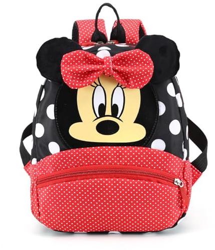 Forhome Minnie Mouse Rucksack für Kindergarten, Schulrucksack für 3-9 Jährige Jungen und Mädchen (Schwarz+Rot)