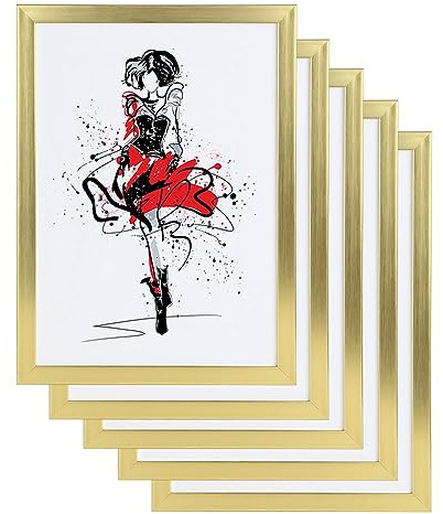 IDEAL TREND 3er 5er Set FlexiFrame Leichter Blockprofil Kunststoff Bilderrahmen mit Plexiglas Plastikrahmen: Farbe: 5er Pack Gold | Format: 10x15