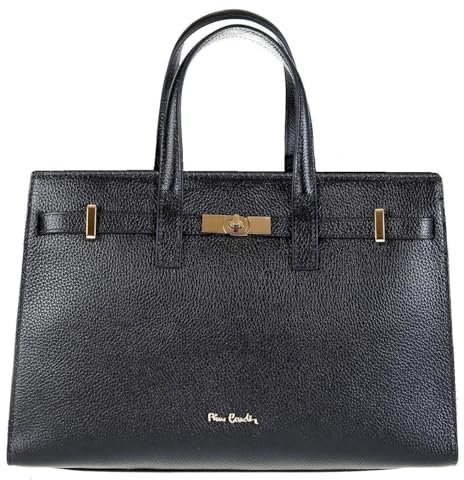 Pierre Cardin Damen-Handtasche, Echtes Leder, Groß, Shopper, Made in Italy, Schultertasche, Multifunktional, Elegant, Schwarz, Breite 16 cm x Länge 37 cm x Höhe 27 cm