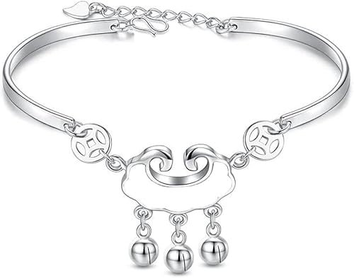 Verstellbares Armband, Sterling-Silber-Armband, Damen-Armband aus 925er-Sterlingsilber, chinesisches Vintage-Armband mit Schloss-Anhänger, Freundschaftsarmband, Sterling-Silber-Schmuck, Geschenke for