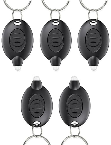 Uniclife 5 Pack LED Keychain Flashlight Mini LED Keychain Light 12 Lumen Portable Ultra Bright Battery Powered Key Ring Torch for Outdoor Camping Hiking and Emergency Lighting, Black Shell