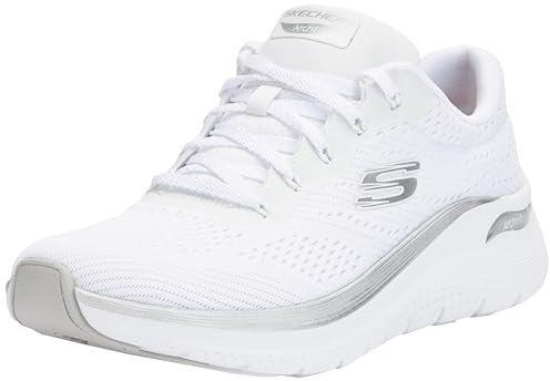 Skechers Women's Arch Fit 2.0 Glow The Distance Slip-On Sneakers, White Mesh/Silver Trim, 8 UK