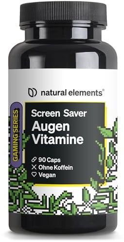 natural elements Screen Saver Augenvitamin für Gamer – 90 Kapseln mit Vitamin A – mit Lutein Zeaxanthin und Vitamin E – vegan, hochdosiert, ohne unnötige Zusätze – in Deutschland laborgeprüft