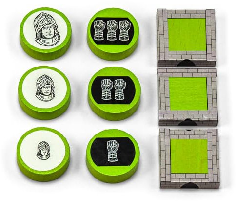 Waldfelsen® Hozfiguren: 6 Ritter und 3 Stadtmauern inkl. Aufkleber geeignet für Die Siedler (Farbe: Grasgrün)