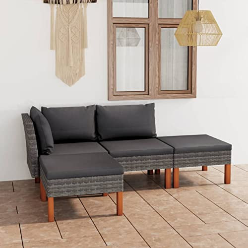 Rantry Gartensofa 4-TLG. Gartensofa mit Kissen Gartenmöbel-Set Terrassenmöbel Ecksofa Balkonmöbel Lounge Sofa Sitzgarnitur Gartenset Gartenmöbel Möbel für Garten Grau Poly Rattan