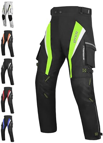 Pantalon de moto pour homme et femme - Surpantalon blindé Cordura Enduro ATV Dual Sports Motocross Cargo Travail Touring, Vert fluorescent., 32-40