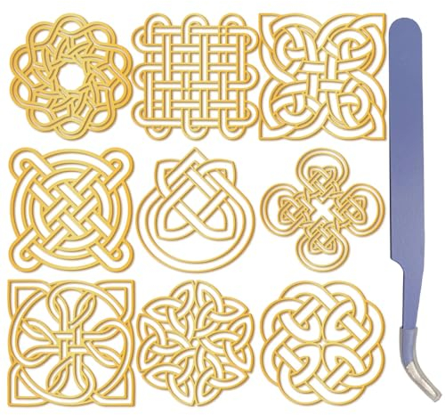 craspire 9 Stück Keltischer Knoten, Goldene Metallaufkleber Mit Pinzettenaufklebern, Orgonit-Aufkleber, Wasserdicht, Selbstklebend, Dekorationsaufkleber, Abziehbilder Für Sammelalben