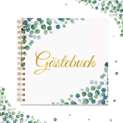 LOOPES Gästebuch Hochzeit Eukalyptus Hochzeitsbuch Gästebuch Geburtstag 60 Seiten Hochzeitsalbum Gästebuch Hochzeitsgästebuch für Brautpaar Erinnerungen Taufe Babyparty Konfirmation 22 x 21 cm