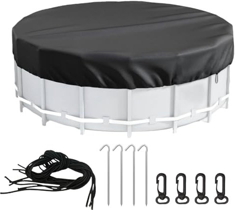 2024 New Round Solar Pool, 6 8 10 12 15 18 Ft Inground Pool Covers for Above Ground Pool, 420D Oxford Cloth Outdoor Pool Dust Cove with Drawstring, Heavy Duty Waterproof Hot Tub