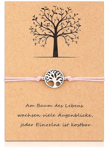Fiada Lebensbaum Armband Armkettchen mit Anhänger für Damen Frauen Mädchen Armkette mit Karte Freundschaftsarmband Baum des Lebens Geschenk für Geburtstag Muttertag Freundschaft Freundin