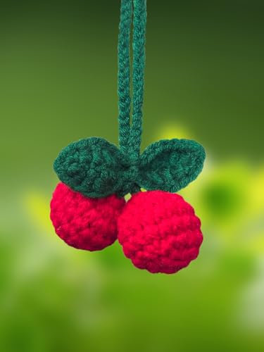 KIAYOO Autospiegel Anhänger Gestrickte Kirsche, Auto Deko Süße Rückspiegel Hängedekoration, Auto Zubehör Innenraum Geburtstags Weihnachts Neujahr Geschenk für Mädchen Frauen Freunde