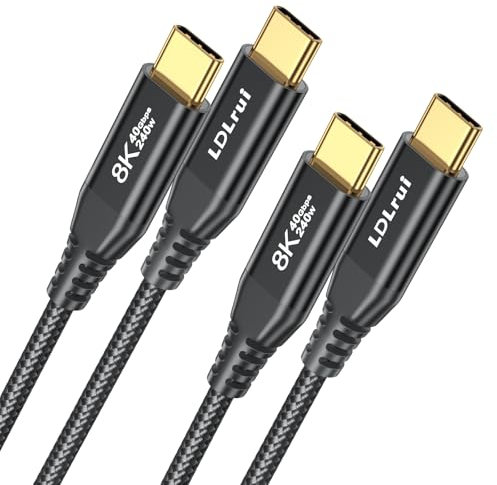 2 Pack USB 4 Cable 3FT for Thunderbolt 4, 40Gbps Braided USB-C Data Transfer Cable, 8K/4K USB C Monitor Cord, 240W PD Fast Charging for Samsung, MacBook Pro, SanDisk, Lenovo, HP, iPhone 15, Dell