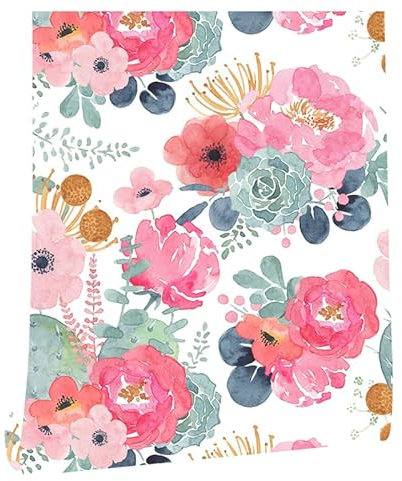 myforHD Papier Peint Auto-adhésif Fleuri Feuilles 44cmX300cm Vintage Autocollant Amovible PVC Vinyle Film Imperméable Meuble Decoratif Salon Salle de Bain Chambre Armoire