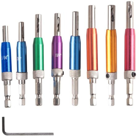 Wjelet 8Pcs Hinge Drill Bit Set, Hinge Drill Bit Self Centring, HSS Self Centering Drill Bits with 1/4in Hex Shank, Quick Release Drill Bit Guide Set for Woodworking, Cabinet