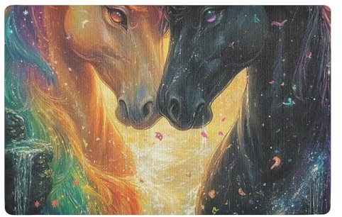 ODAWA Unicorns Rainbow Black Door Mats, 32x20 Washable Front Entry Doormats Non Slip Low Profile Indoor Outdoor Door Mat