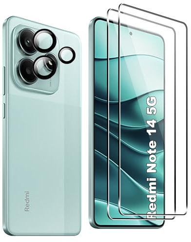 FDHYFGDY 2+3 Pièces pour Xiaomi Redmi Note 14 5G Verre Trempé, Protection de l'appareil Photo et Film de Protection du Verre, Dureté 9H, Protecteur d'écran HD