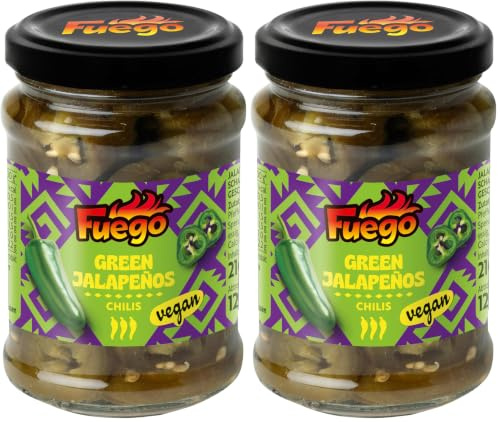 Fuego - Grüne Jalapeños, geschnitten, Verleiht einer Vielzahl an Gerichten eine mexikanische Schärfe, Ideal auch für Marinaden und Dressings, 1 x 210 g (Packung mit 2)