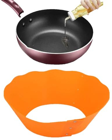 Splatter Guard, Silicone Anti Oil Splashing Frying Pan Guard Adjustable Frying Pan Oil Splash Protective Cover Cooking Supplies Kitchen Backsplash Protector for Kitchen Wall Screen Baking(Orange)