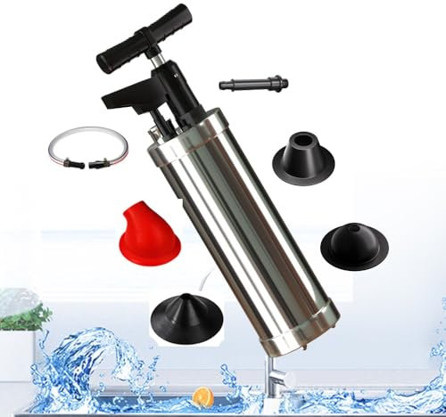 Qcesorib Stura WC con 4 Adattatori per Lavandino, Pompa Stura Scarichi a Pressione con Manometro, Sturalavandino ad Aria Compressa, per WC, lavandino, Vasca da Bagno