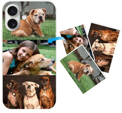 Yoedge Personalised Phone Case for iPhone 16 Plus 6.7, Personalised 3 Image Photo custom Design Flexible Soft TPU Silicone Rubber Shockproof Bumper Cover for Girls for iPhone 16 Plus, Transparent