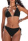 CMTOP Bikini Damen Set Neckholder Triangel Bikini Badeanzüge String Bikini Verstellbare Schnürung Hohe Taille Kordelzug Bikinihose Sexy Swimsuit Zweiteiliger Badeanzug mit Perlen(Schwarz, S)
