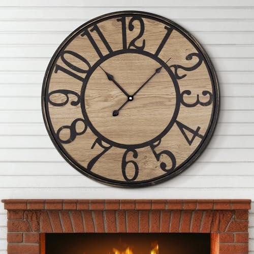 Maxstar Wanduhr Groß Ohne Tickgeräusche, Wanduhr 34 cm Modern Wohnzimmer, Leicht ablesbar, Batteriebetrieben, Retro-Vintage-Stil mit Metallrahmen, für Schlafzimmer Küche Büro Schule(Antike Bronze)
