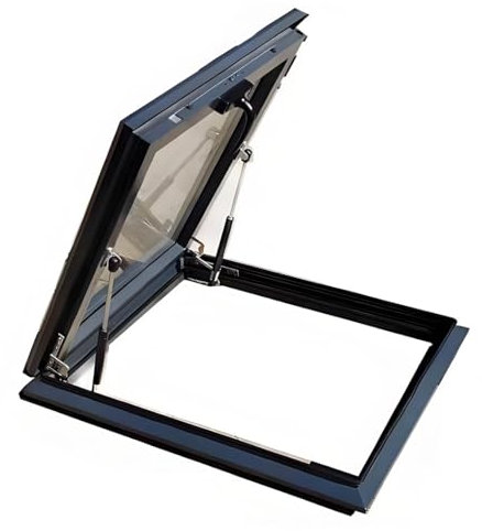 YVYKFZD Dachausstiegsfenster, Handflachdach Dachluke Dachfenster, Aluminium Dachausstieg mit Griffen, Ausstiegsfenster, kleines Fenster Window Kellerfenster für Dachboden/Sonnenraum(Black-B,LxW 90x90c