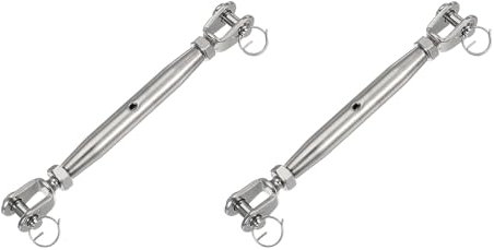 sourcing map 2Pcs M10(3/8) Closed Body Jaw and Jaw Turnbuckles Wire Rope Tension, Stainless Steel Turnbuckle Adjustable Cable Tensioner for Shade Sail Clothesline, 3200Lbs Working Load Limit