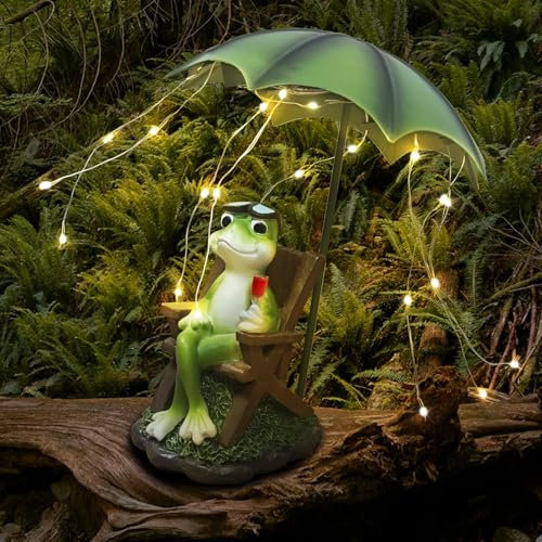 lifemet Solar Outdoor Garden Decoration - Frog with Vine Animal Statue, IP65 Rated Waterproof Mini Pond Decorations, Resin Fairytale Art Ornament, Garden Gift for Family/Friends/Colleagues
