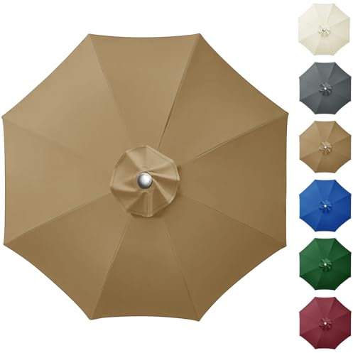 NAKIHOUSE Sonnenschirm Ersatzbezug 3m 8 Streben Terrassenschirm Bespannung Stoffbezug, Gartenschirm Ersatz-Überdachung, Sonnenschirm Bezug Für Hof, Garten, Strand, Pool, Khaki