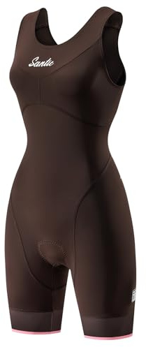 Santic Damen Triathlonanzug Gepolstert Triathlon Anzug Einteiler Ärmellos Pro Tri-Anzug Fahrrad Bodysuit Skinsuit Schnell Trocknend Abnehmen Radtrianzug Schwarz S