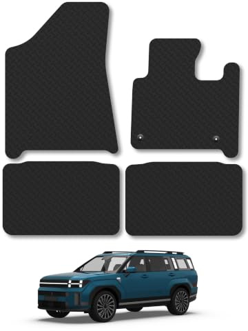 Fits Hyundai Santa Fe (2024+) [Hybrid, 5 Seat] 5mm Rubber Car Mats | Heavy Duty Rubber Tailored Fit Floor Mats Full Coverage Durable Waterproof Accessories Easy Clean Anti Slip Made in the UK