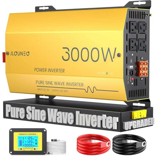 Onduleur à onde sinusoïdale pure 3000 W, convertisseur 12 V CC vers 120 V AC pour maison, camping-car, camion, onduleur solaire hors réseau USB 3,1 A intégré, port de type C, onduleur USB 3,1 A