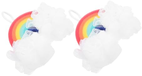 Ipetboom Regenbogen Badebälle mit Hautpeeling Funktion aus Schwamm 2 Stück Weich und Langlebig zur Sanften Reinigung für Kinder und Erwachsene im Bad