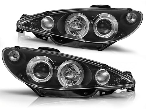 CR-Lights Angel Eyes Scheinwerfer Set Schwarz für Peugeot 206 1998–2002 mit Halo-Ringen