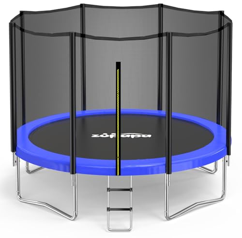 Zupapa 307 cm strapazierfähiges Trampolin mit Sicherheitsnetz und Rutschfester Leiter für Kinder und Erwachsene, Spaß für die ganze Familie im Garten