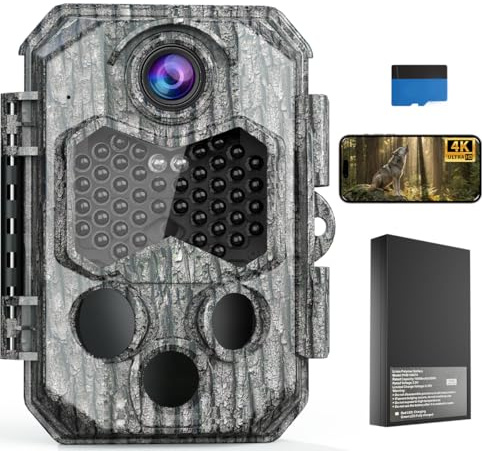 Nolovix Caméra de Chasse,Vidéo 4K H.264 60MP, Batterie Rechargeable 10000 mAh, WiFi Camera Chasse avec Carte SD Intégrée, Camera Infrarouge Vision Nocturne, Détecteur De Mouvement, Grand Angle 130°