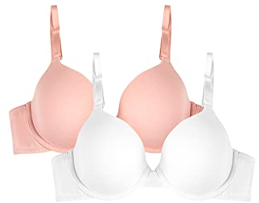Fruit of the Loom Smooth Cotton T-Shirt Bra-Ultra-Soft, Flexible, and Invisible Under Tees Soutien-Gorge, Opaque, Blanc/Rose pâle, 95E (Lot de 2) Femme